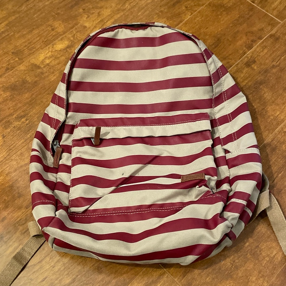 NIXON Red and Khaki Striped Backpack with Laptop slot and Multiple Pockets